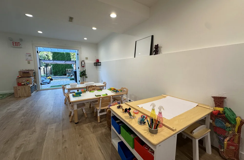 Children's activity table prepared with learning materials