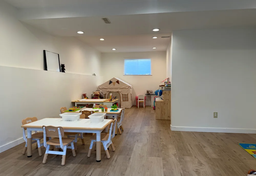 Indoor learning space with child-sized furniture
